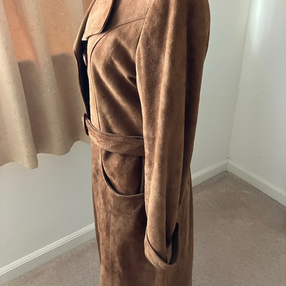 COPY - Genuine Leather Long Brown Suede Trench Style Coat. - Picture 5 of 16